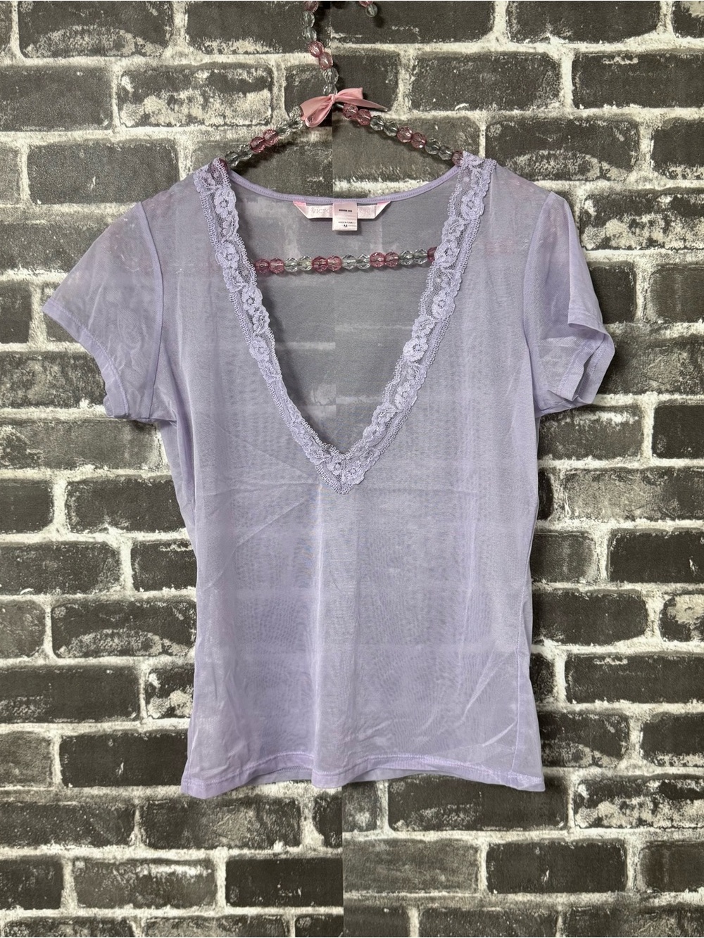 Victoria’s Secret sheer lingerie top shirt lilac purple mesh nylon